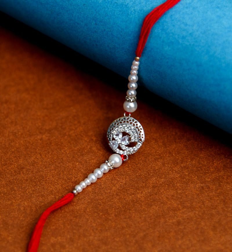 Studded and Beaded Pearl Stone AD Rakhi