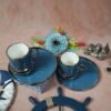 White Gold Luxurious Ceramic Cup & Saucer (Set of 2) - Royal Blue - Image 2