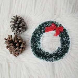 Christmas tinsel Wreath White and Green 8 Inch 1pc