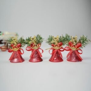 Christmas Tree Decorations Ornaments Red Bow Plastic Bells (4 Pcs Set)