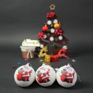 Christmas White Ball Ornaments printed Santa with Hanging Loop Decorations (3 pcs Set)