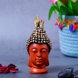 Buddha Head Statue – Decorative Buddha Idol Showpiece for Home Living Room, Table, Decoration Gift (Orange)