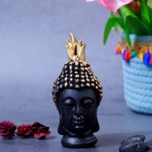 Buddha Head Statue – Decorative Buddha Idol Showpiece for Home Living Room, Table, Decoration Gift (Black)