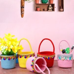 Small Hanging Pooja Storage Yellow Basket, Desktop Basket, Flower Basket, Kids Toys Basket (1 Basket)