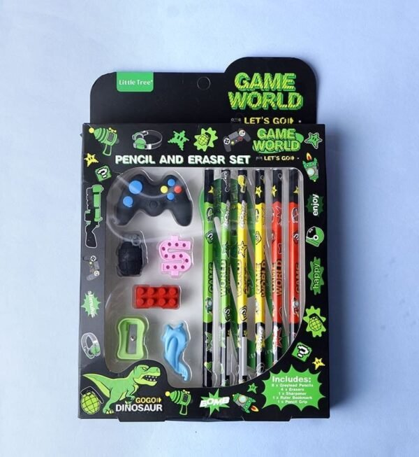 Game Eraser Set (6 pencils, 5 Erasers, 1 Sharpener & 1 Scale)