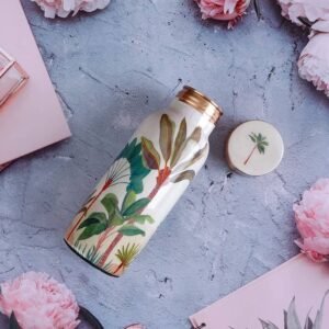 Copper Water Bottle | Green & Palm Tree Design | 500 ml