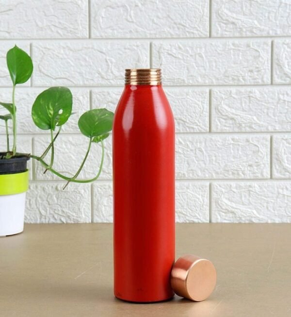 Copper Water Bottle with wide mouth | Ideal for Office, Kids, and Home Use | Red | 900 ml - Image 2