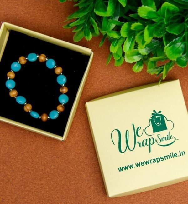 Turquoise Wooden Flat Stone flexible Bracelet for Boys - Image 2