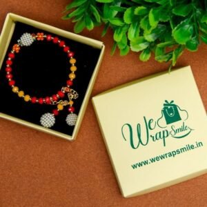 Red and Yellow Pearl Bracelet Rakhi For Women