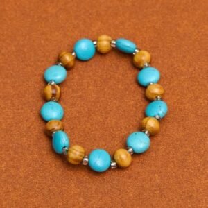 Turquoise Wooden Flat Stone flexible Bracelet for Boys