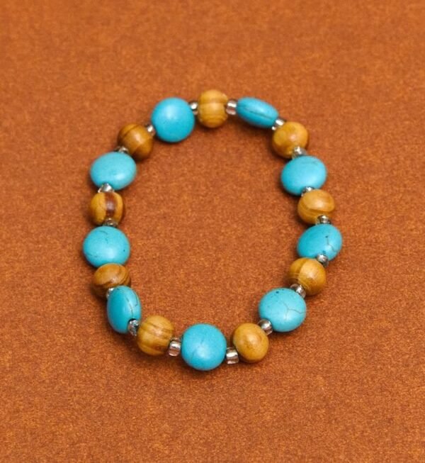 Turquoise Wooden Flat Stone flexible Bracelet for Boys