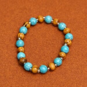 Turquoise & wood beads flexible Bracelet for Boys | Set of 2