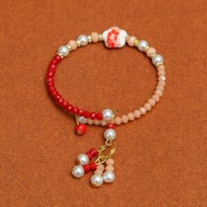 Red and Peach color Pearl Bracelet Rakhi For Women