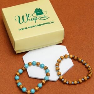 Turquoise & wood beads flexible Bracelet for Boys | Set of 2