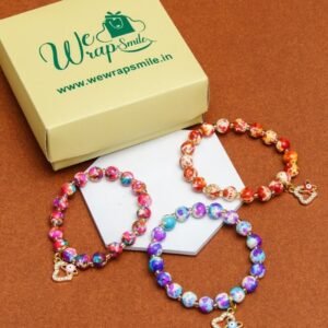 Radiant Harmony Glass in Multicolor Beads with Heart Charm Bracelets | Set of 3 Pcs