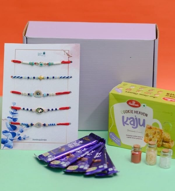 Combo of 5 Rakhis with Chocolates N Cookies - Image 2