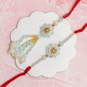 Traditional Pearl Bhaiya Bhabhi Rakhi Blue