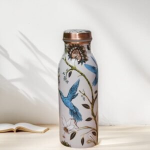 Copper Water Bottle | Floral Bird Print | 500 ML