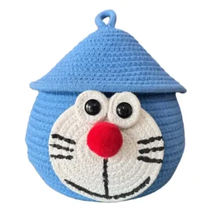 Hand Crafted Cotton Basket For Storage | Doraemon (9×9 inch)