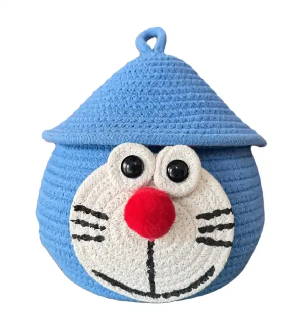 Hand Crafted Cotton Basket For Storage | Doraemon (9×9 inch)