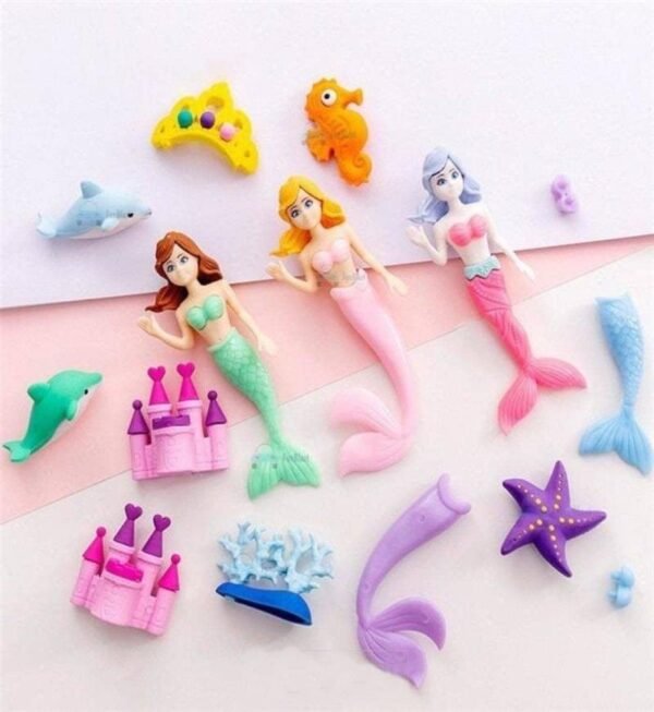 Mermaid Set Eraser for Kids School | Stationary Items for Girls, Erasers Set - Set of 12