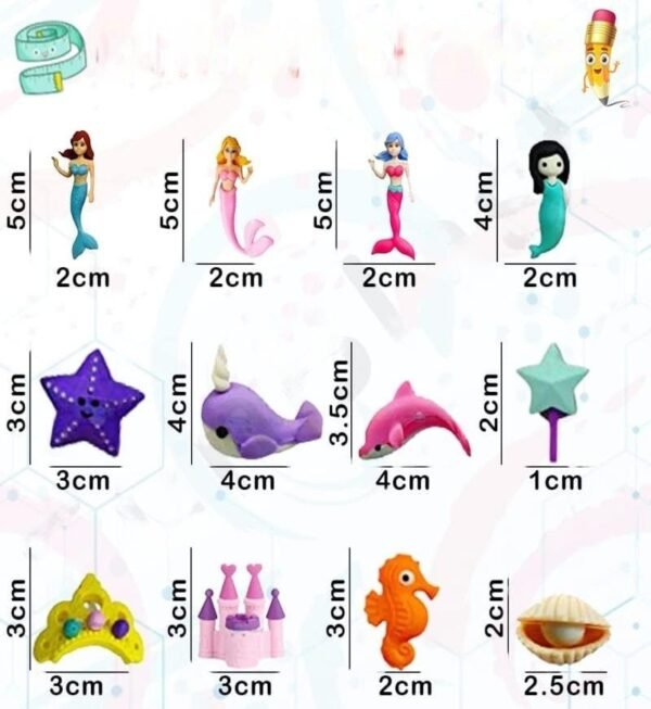 Mermaid Set Eraser for Kids School | Stationary Items for Girls, Erasers Set - Set of 12 - Image 3