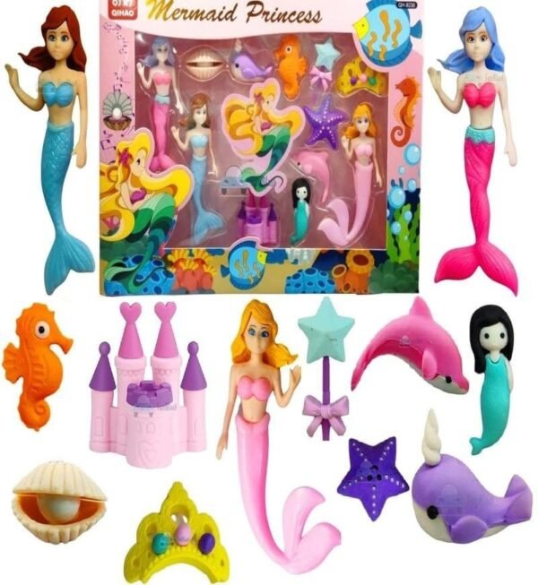 Mermaid Set Eraser for Kids School | Stationary Items for Girls, Erasers Set - Set of 12 - Image 2