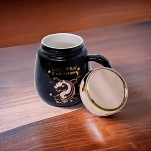 Black Ceramic Tea/Coffee cup With Mirror Lid