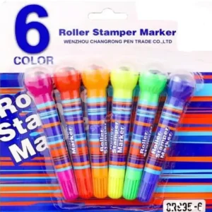 2 in 1 Roller Stamper and Marker Pen with Water Based Ink for Scrapbooks (Multicolor | Set of 6 Pcs)