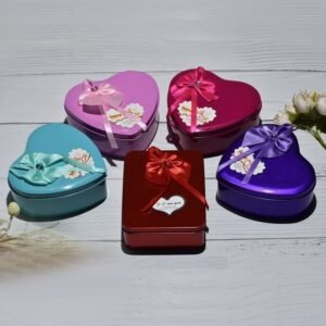 Heart Shaped Gift Tin Box nestled with Teddy and Roses with Love Message Valentine Special