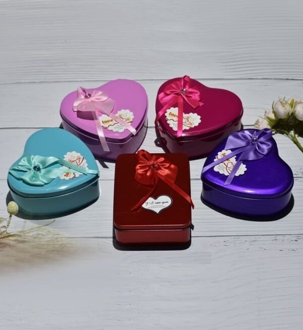 Heart Shaped Gift Tin Box nestled with Teddy and Roses with Love Message Valentine Special